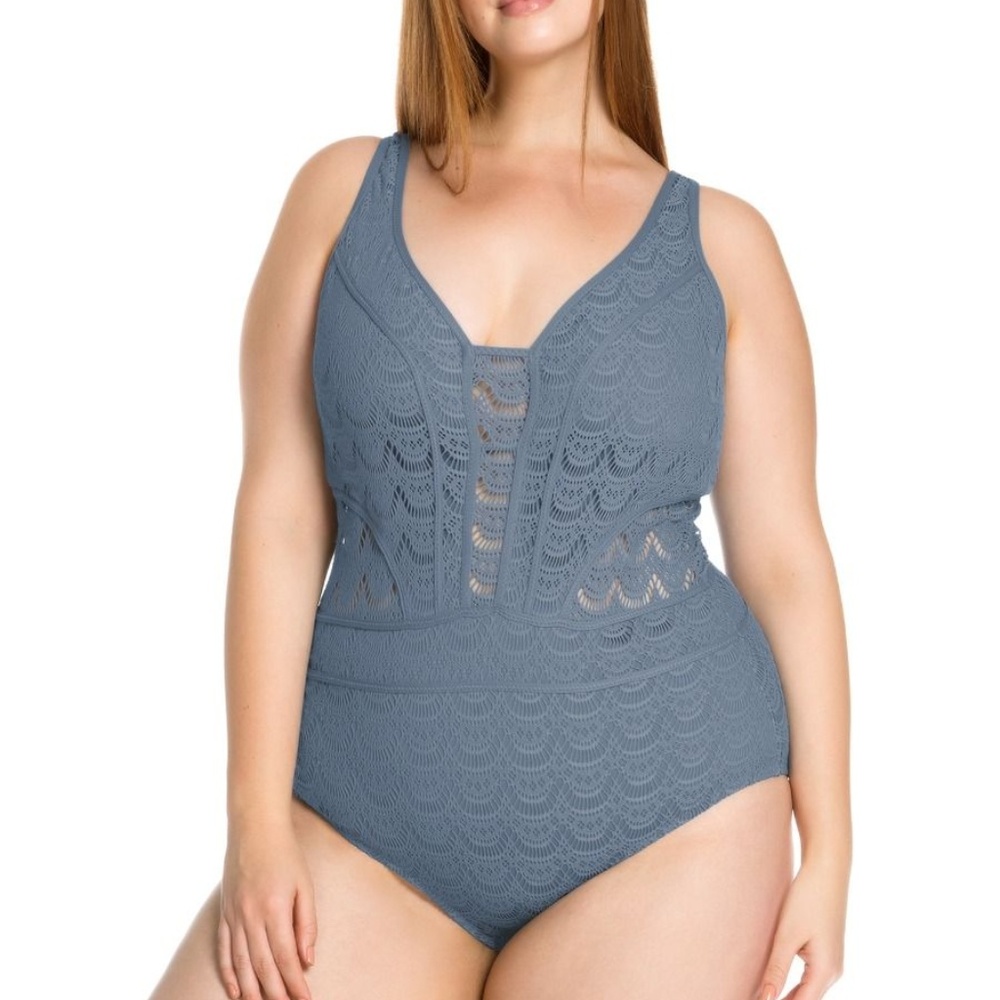 BECCA Etc Color Play Deep Neck One Piece Swimsuit